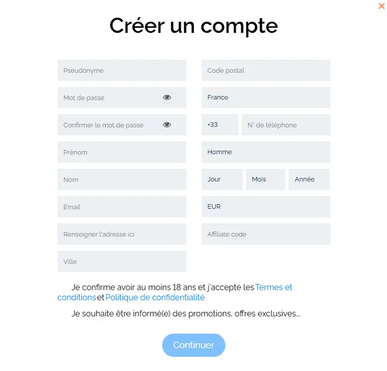 Processus d'inscription EUROMILLIONS CASINO
